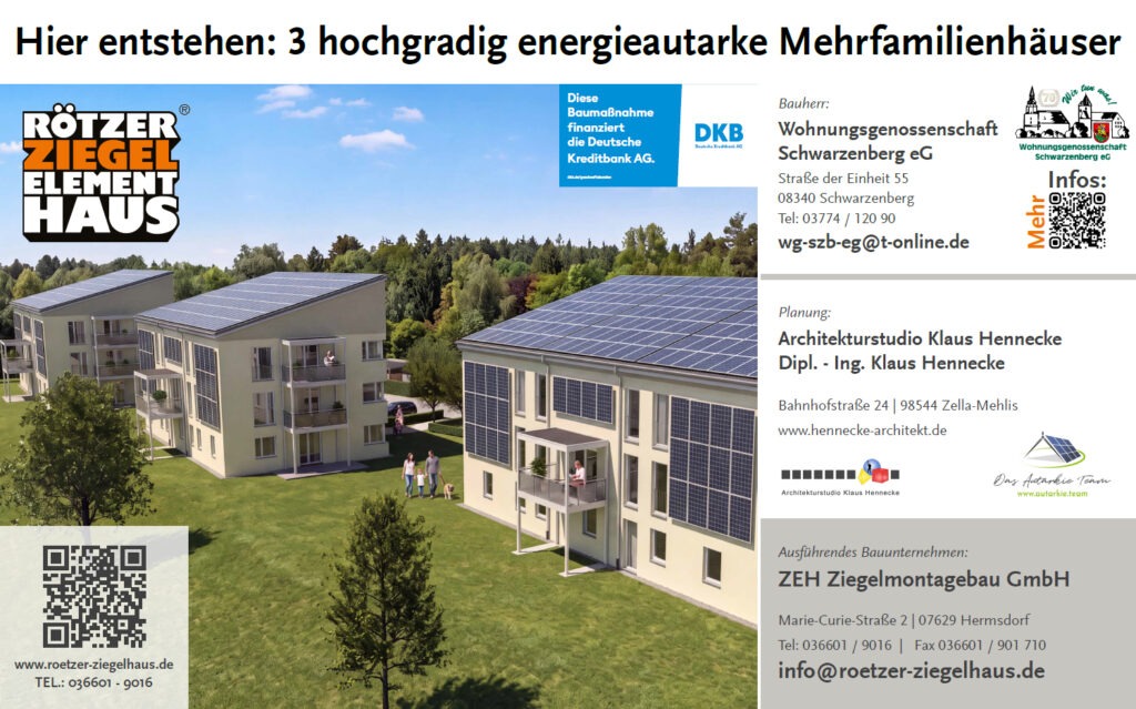 Baustellenschild Neubau von Energieautarken Wohngebäuden im Wohngebiet Sonnenleithe